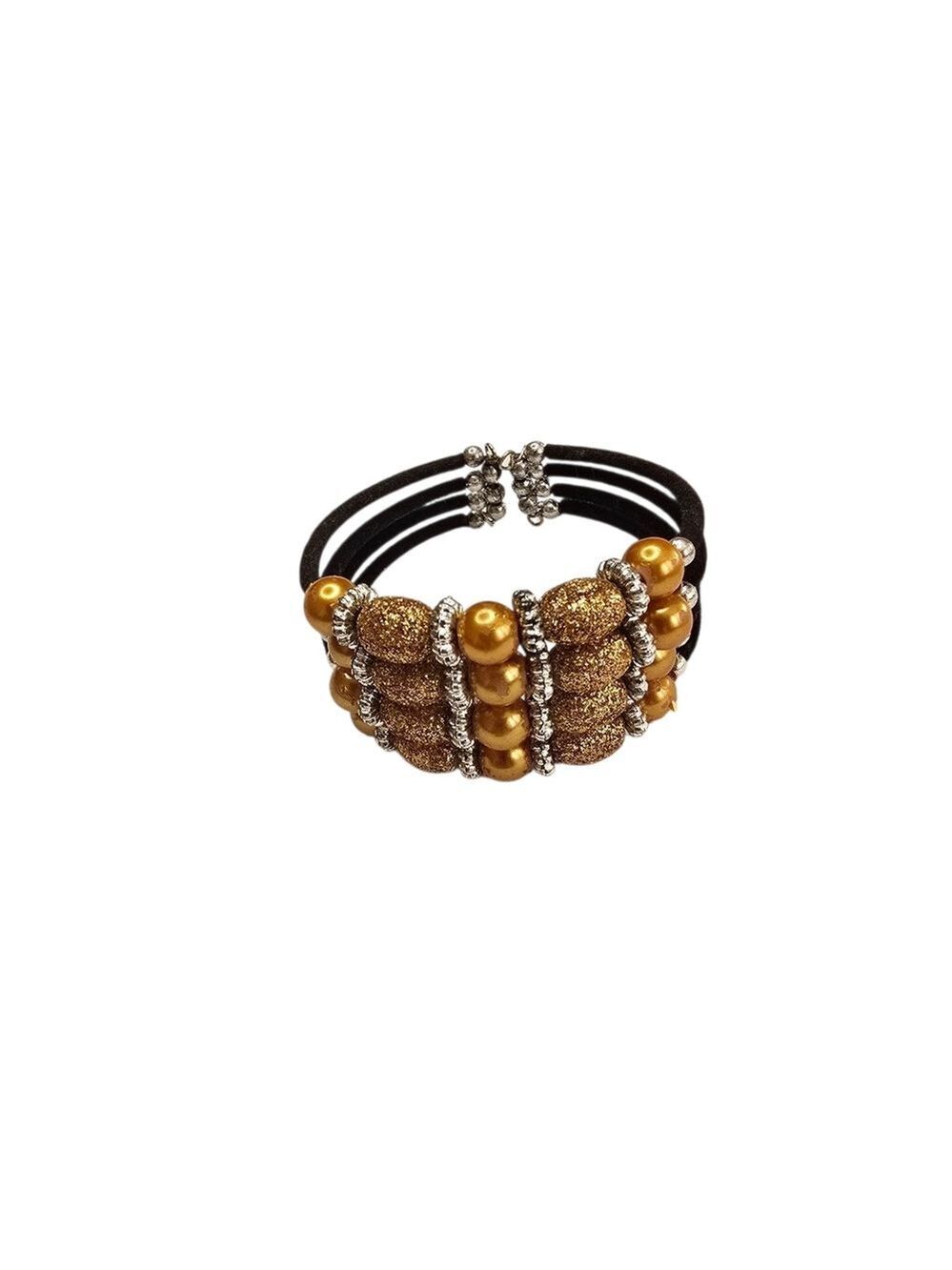 Beaded Brown Black Shimmer Cuff Bracelet
